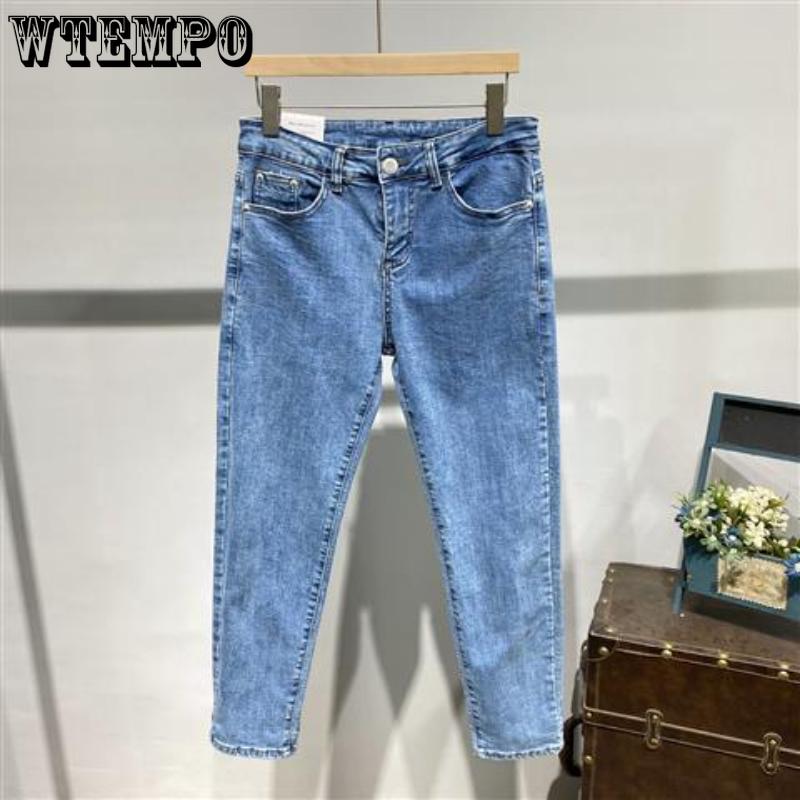 WTEMPO Sommer Herren Gerade Lockere Jeans Einfarbig Dünne Sektion Stretch Slim Jeans Einfache Lässige Atmungsaktive Dreiviertelhose