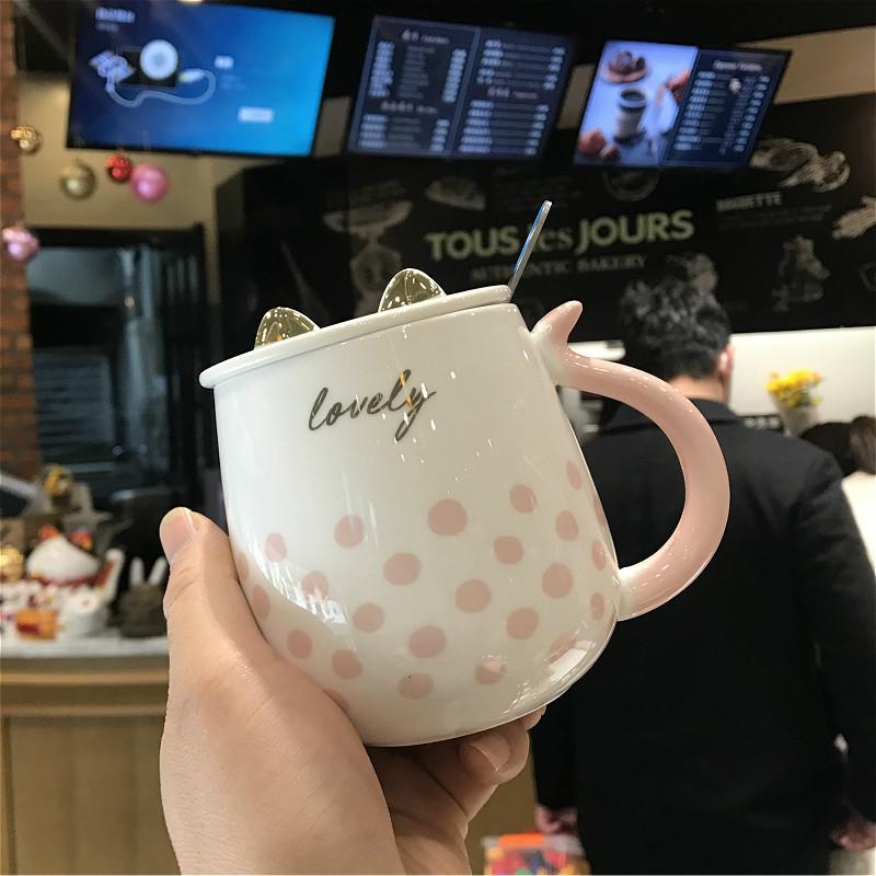 Premium Japanese Style Cute Cat Mug Water Cup Creative Ceramic with Cover Spoon Couple Office Home Girl Birthday Gift 360ml