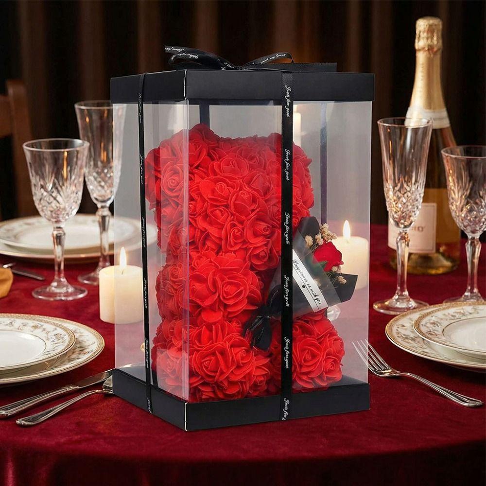 24cm Size Eternal Rose Bear Flower Bouquet Long Lasting Rose Bear Foam Flowers Artificial Rose Artificial Flower Gift