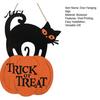 Rustic Farmhouse Wall Art Halloween Wooden Door Sign, Black Cat And Pumpkin Plaque, Boxwood Material Decor Hanging for Holiday Party Indoor Outdoor