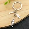 Creative Antique Silver Cat Eating Fish Keychain Pendant Ornament Gift