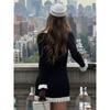 French Hepburn Black Temperament Lotus Leaf Collar Dress Women's Small Fragrant Collar Waist Skinny Hip Wrap Knitted Dress