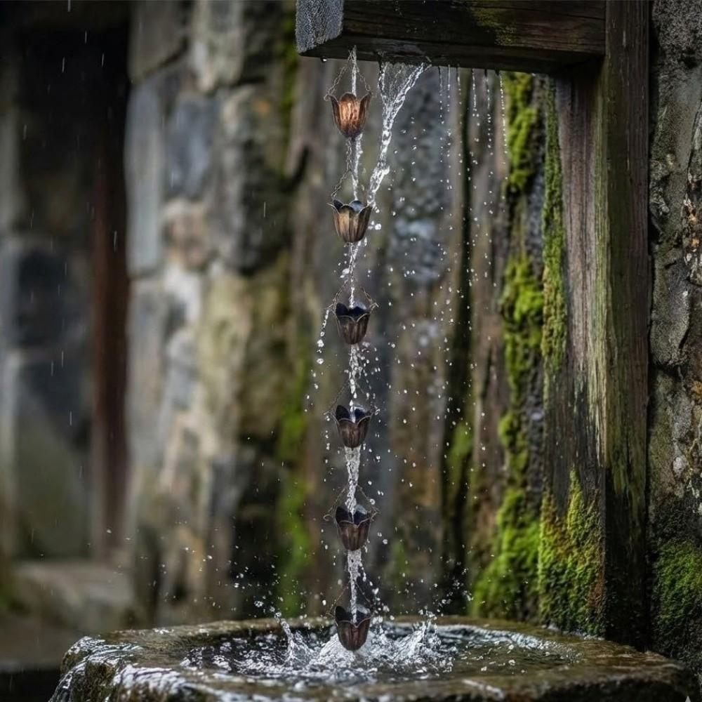Japanese Style Metal Tulip Rain Chain 7 Cups Iron Art Rain Chain for Gutters Flower-shaped Directs Water