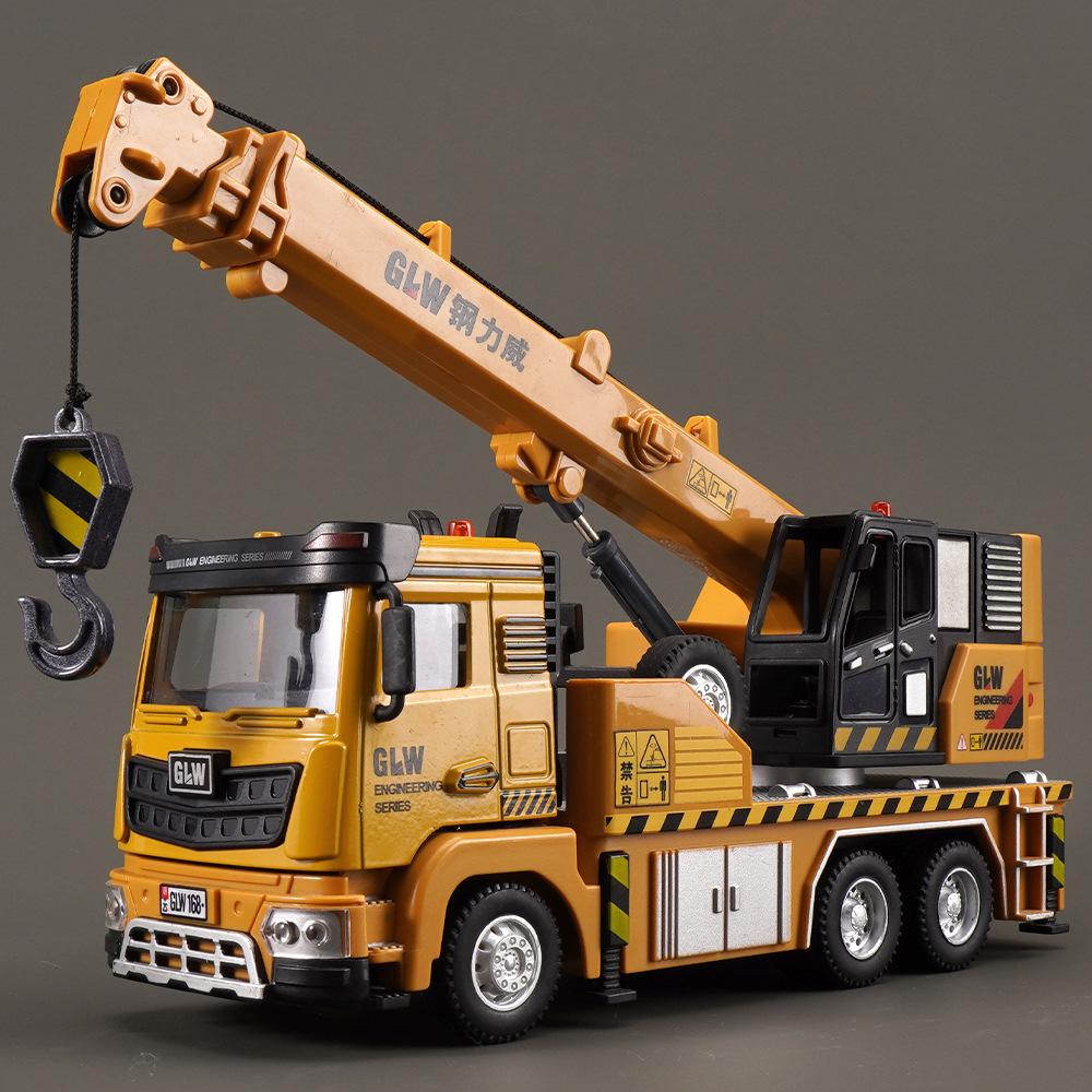 Steel Power Large Alloy Crane Toy - Children's Engineering Vehicle Crane & Mixer Truck Set