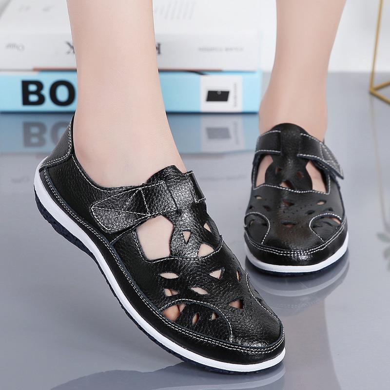 Summer Genuine Leather Retro Hollow Sandals for Women