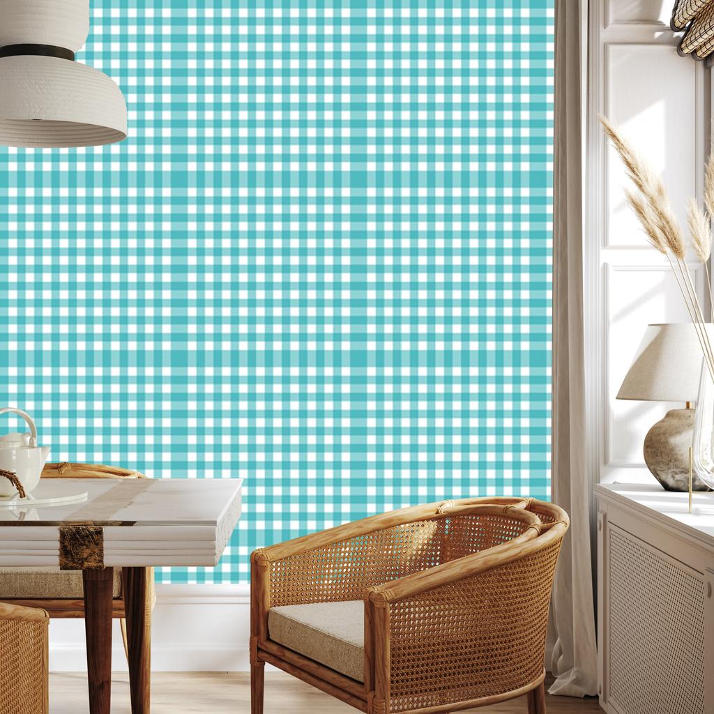 Wallpaper Fabric Pattern Celadon, Turquoise and White 50x1000