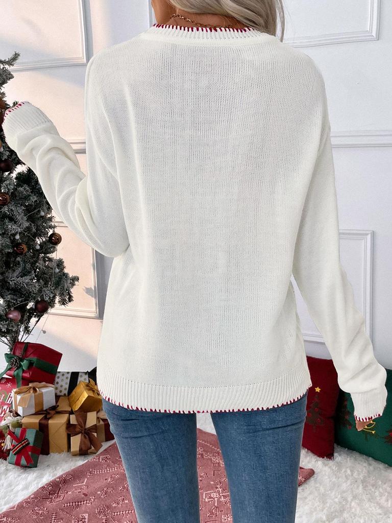 2025 Autumn/Winter Women's Bow Christmas Round Neck Long Sleeve Pullover Sweater