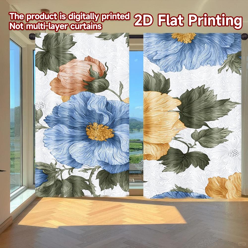 

Flat Printing Curtains Without Rod Floral Garden Design Holiday New Year Printed Fabric Set Of 2 Made Polyester Machine Washable W100*H70(CM)-Rod Pocket&1PCS
