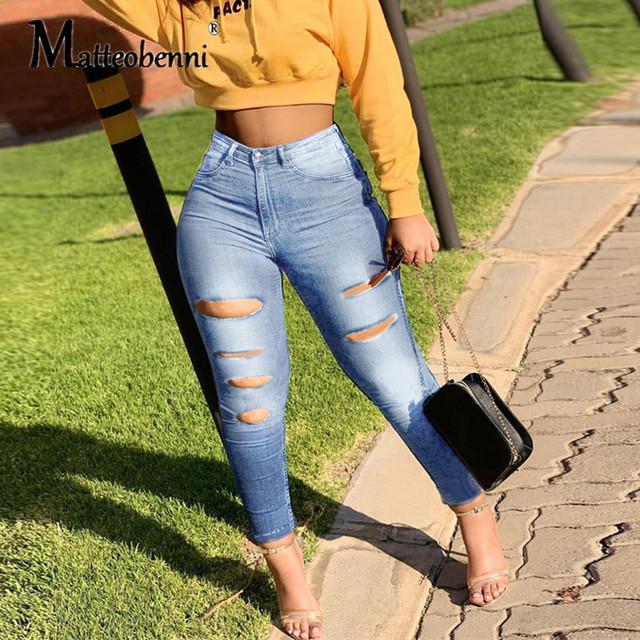 New 2021 Summer Fashion High Waist Mom Jeans Female Ripped Jeans
