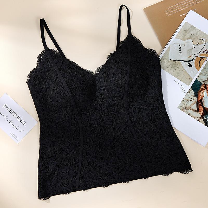 Pure lace suspender bra one-piece with chest pad, thin shoulder straps, thin outer wear and inner base.
