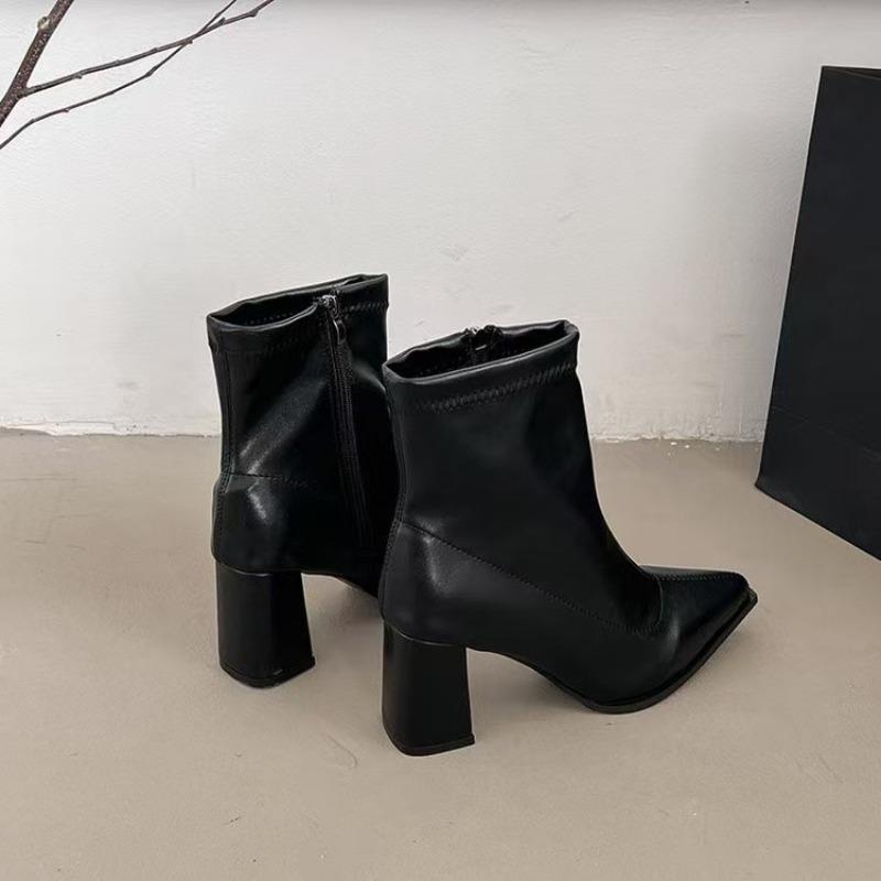 Fashion Pointed Toe Booties 2025 New Autumn and Winter Women's Boots Niche Design Sense Block Heel High Heel Boots