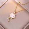 Cartoon Cute Shell Zircon Kitten Fishing Pendant Necklaces for Women Stainless Steel Chain Cat Accessories Gifts for Friends