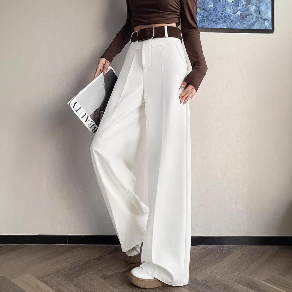 2026 Spring High-Waisted Wide-Leg Washed Cotton Straight Pants for Women, Floor-Length and Slimming