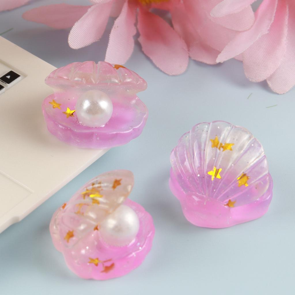 10PCS Glitter Colorful Resin 3D Open Pearl Shell Flatback Cabochon Scrapbook DIY Accessory Home Decor Figurine Crafts