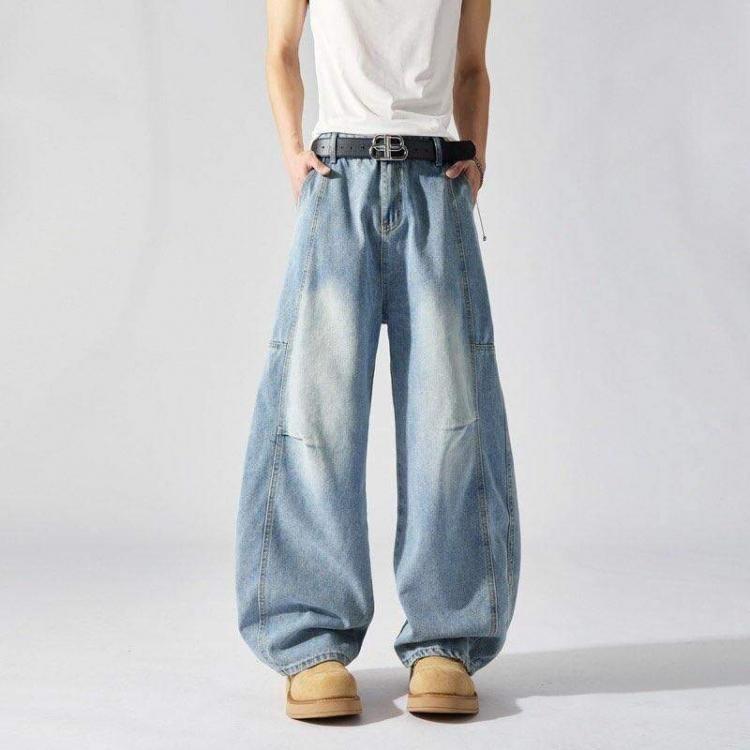 

Мужские джинсы лето новые уличные универсальные свободные прямые широкие брюки 2XL светло-синий