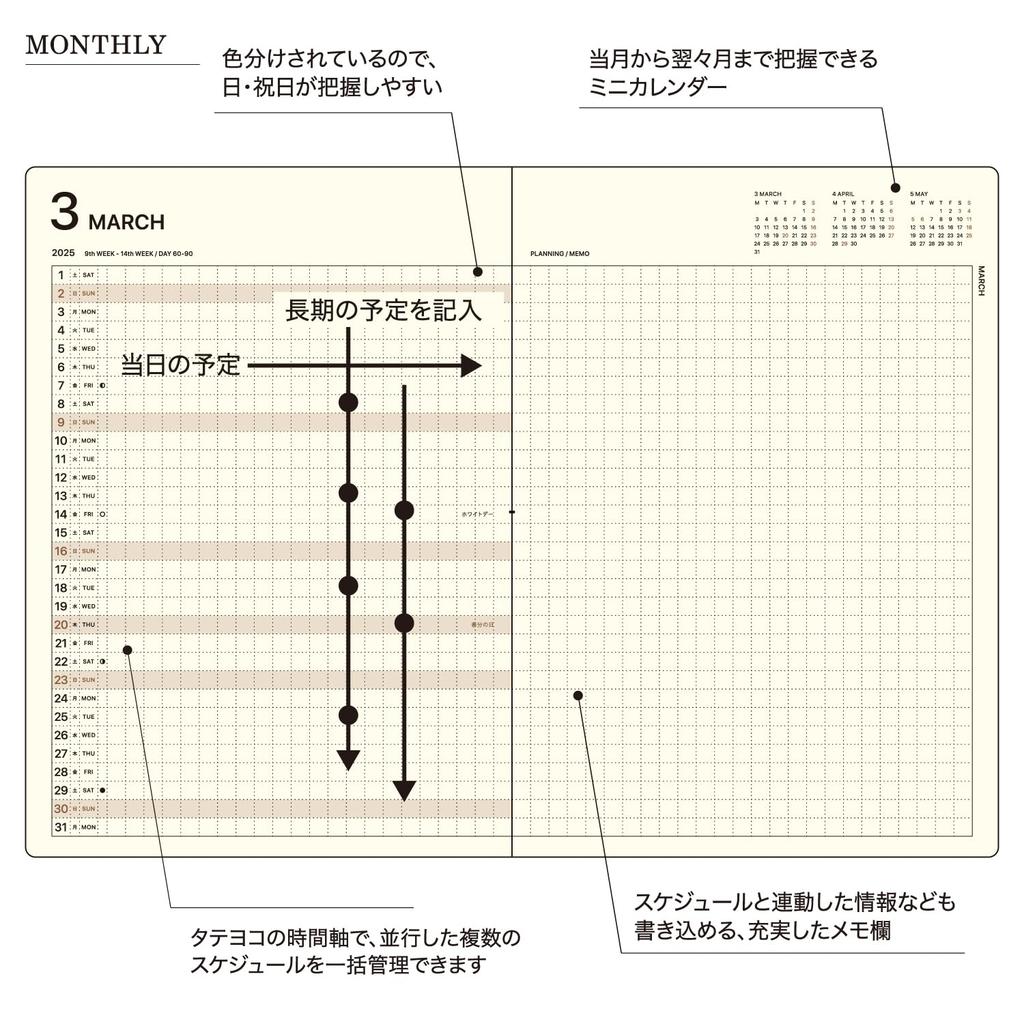 Laconic Planner 2025 March Start A5 Monthly Flap Pocket Gray LMLM08-240GY