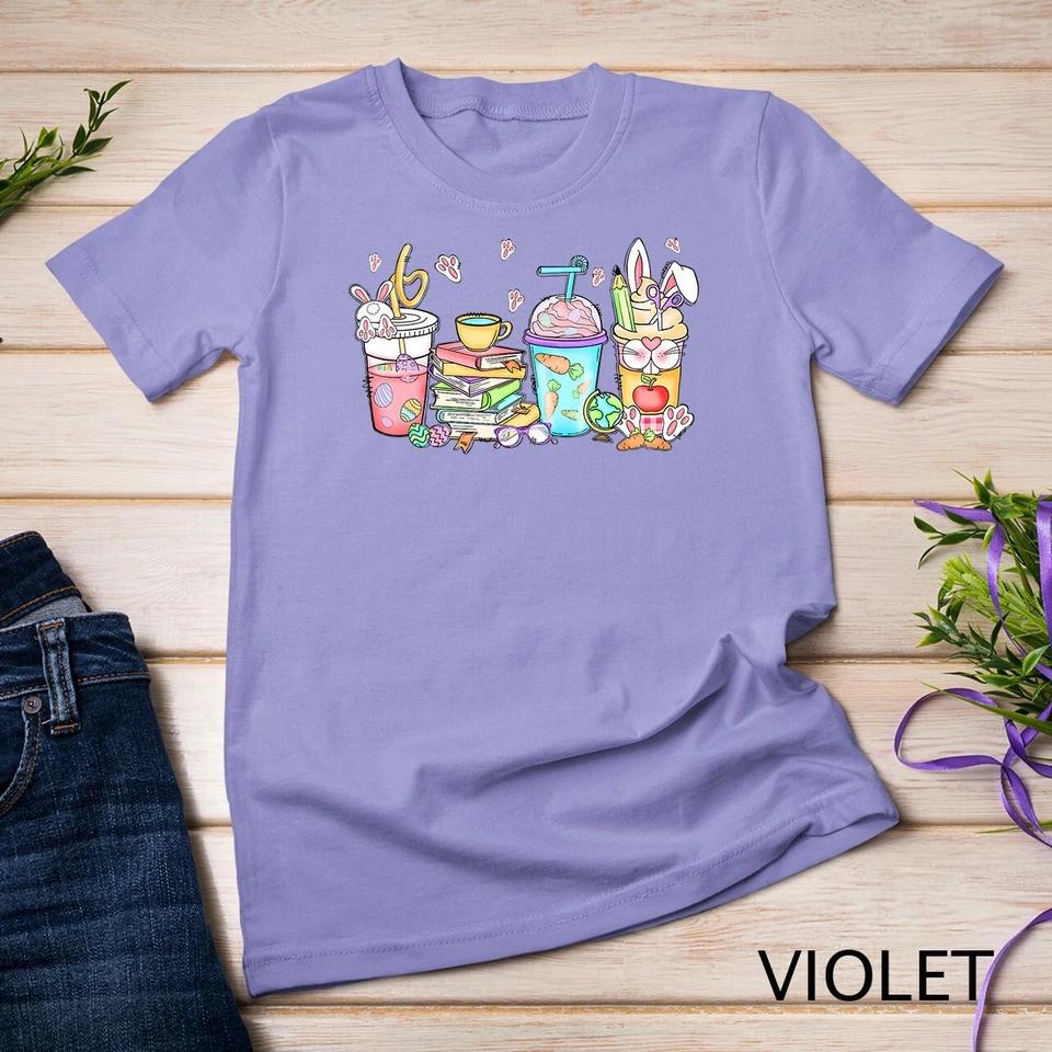 Happy Easter Bunny Coffee Lover Latte Iced Coffee Easter Day Unisex T-shirt 12 4XL