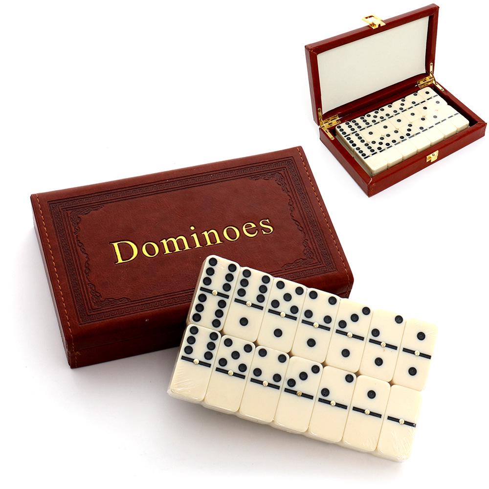 Gioco da Tavolo Domino in Melamina da 28 Pezzi con Scatola in Pelle - Giocattolo da Interno per Scacchi e Carte, 21 cm