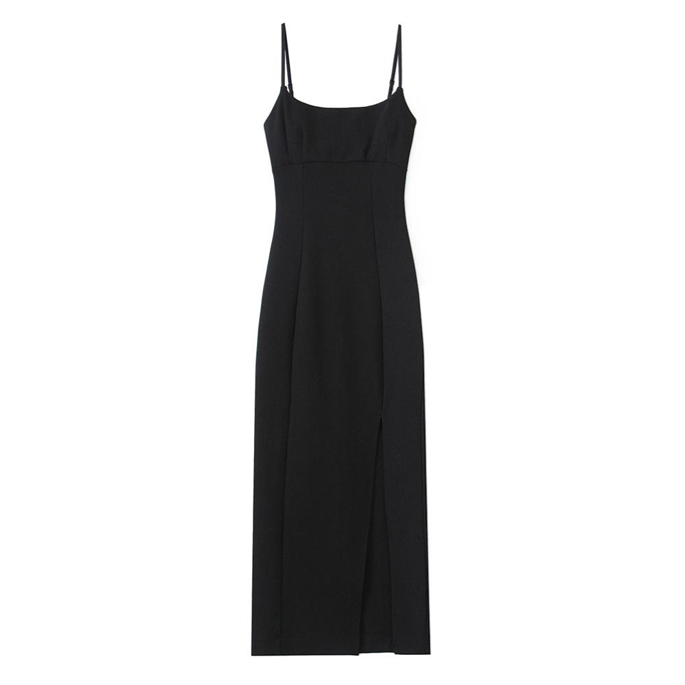 

2025 Весна/Лето Женское Облегающее Платье-Камисоль с Высокой Посадкой и Двусторонним Разрезом M чёрный
