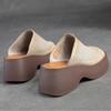 Johnature Genuine Leather Thick Soles Peep Toe Shoes Women Vintage Wedges Slides Outdoor Platform Slippers