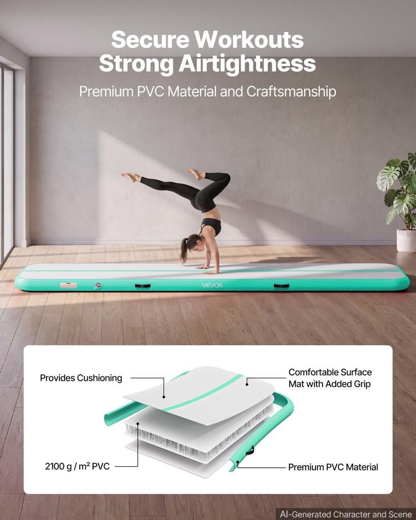 VEVOR Aufblasbare Gymnastik-Luftmatte 4m Trainingsmatten mit Elektropumpe, 10 cm Dicke Stabile Tumblingbahn