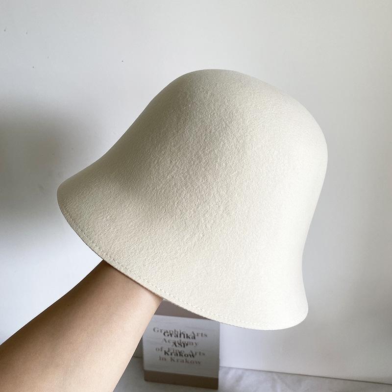 Pure wool bucket hat women's autumn and winter retro bucket hat black and white basin hat warm versatile
