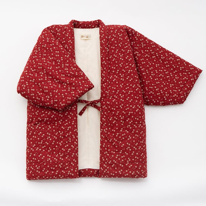 Watano Sato Padded Hanten Small Floral Free Burgundy (Cotton Village) Women's Jacket, Print, Size,