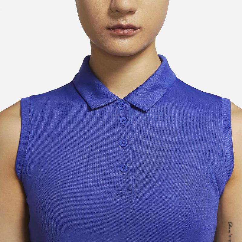 Nike Dri-FIT Solid Logo Print Sleeveless Polo Shirt Women Tops Blue DH2313-430