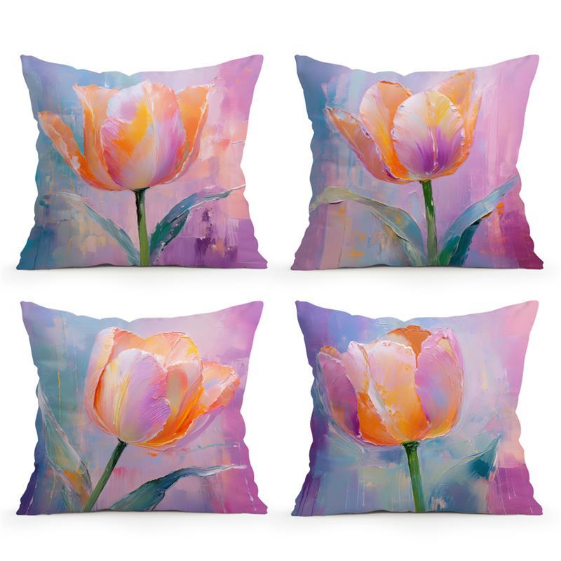 Abstract Tulip Oil Painting Cushions Pillowcase Printed Polyester 45X45Cm Throw Pillow Cover Decorative Sofa Cushion Pillowslip