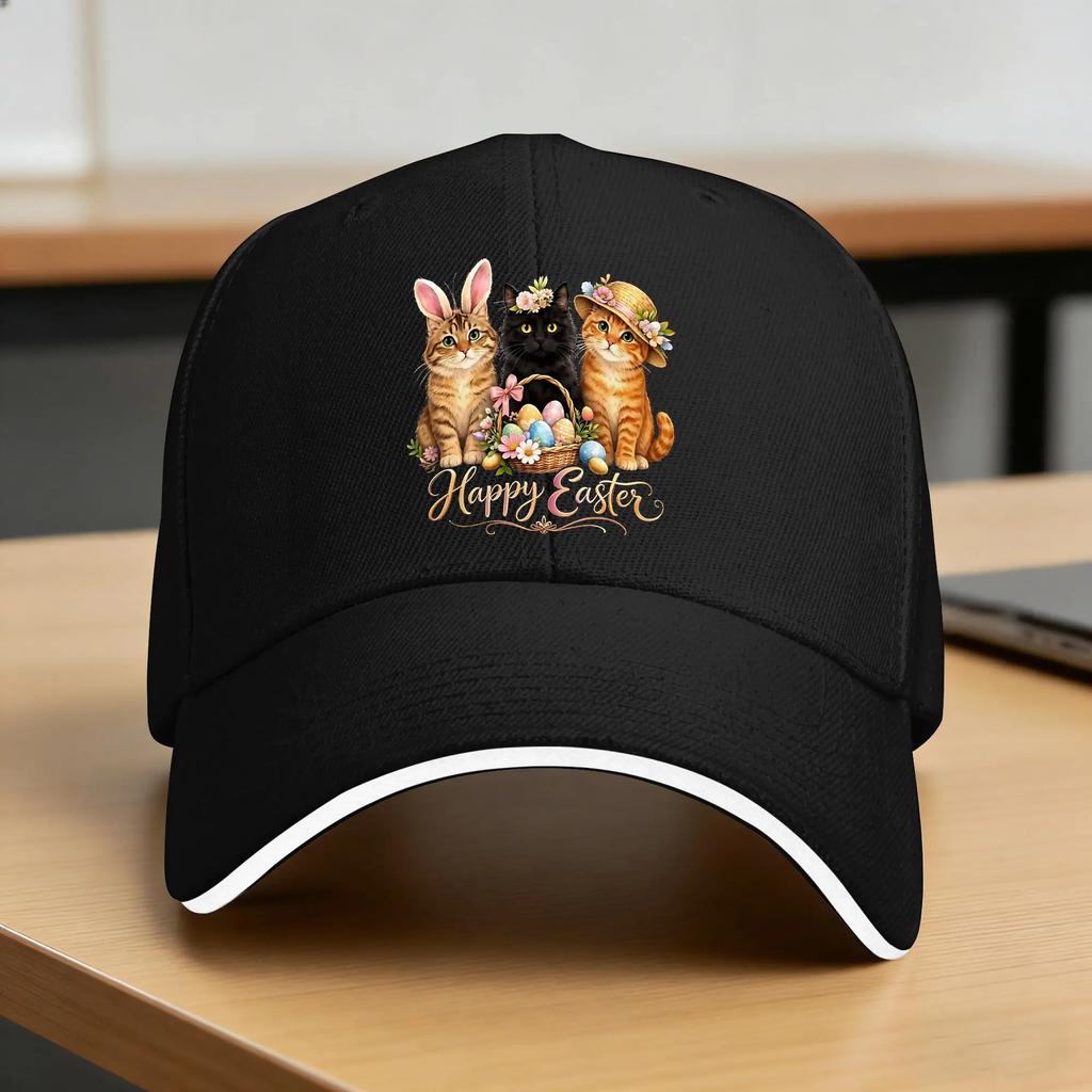 Easter Cats Happy Easter Bunny Cats With Eggs Basket Spring Kitty Baseball Cap Summer Trucker Hat SunProof Snapback Cap
