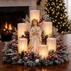 Holiday Gift for Her Christmas LED Candle Centerpiece with Artificial Cedar Pine Cones And Red Berries, Mantel Decorations Flameless Winter