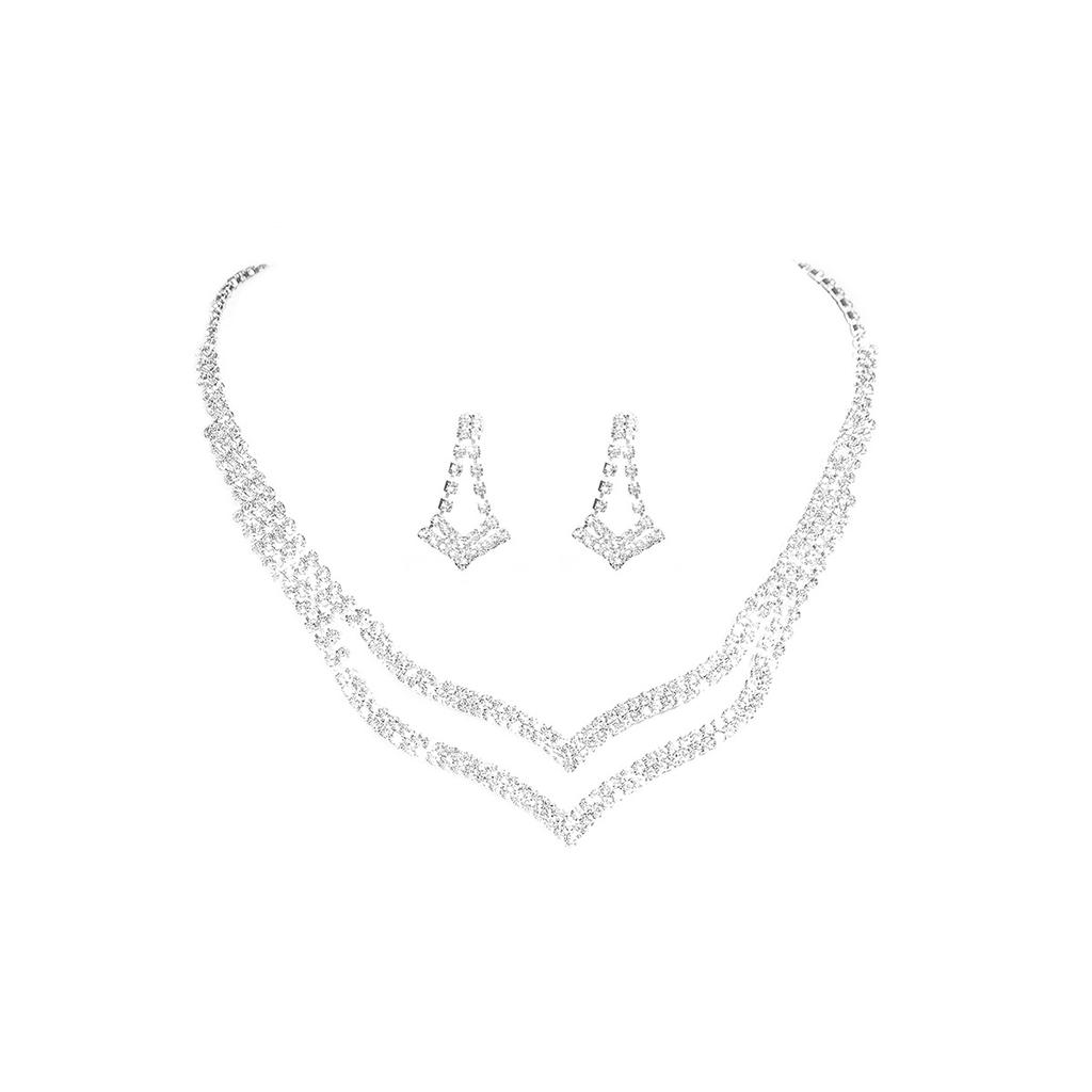 Stilig skinnende rhinestone halskjede øredobber sett, geometrisk trekant hul halskjede øredobber