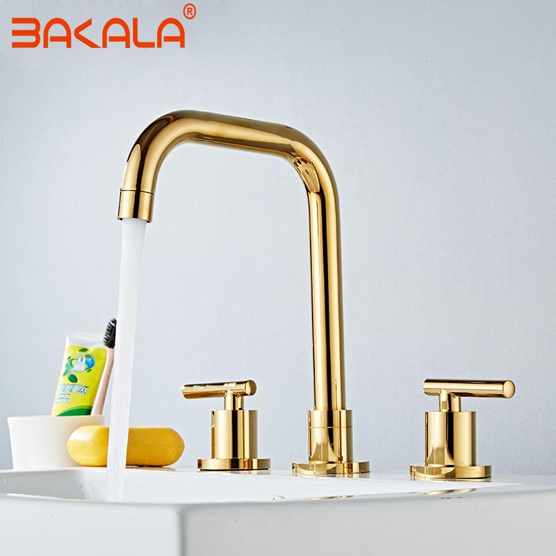 Basin Faucets Brass Polished Chrome Deck Mounted Round Bathroom Sink Faucets 3 Hole Double Handle Hot And Cold Water Tap BR-711