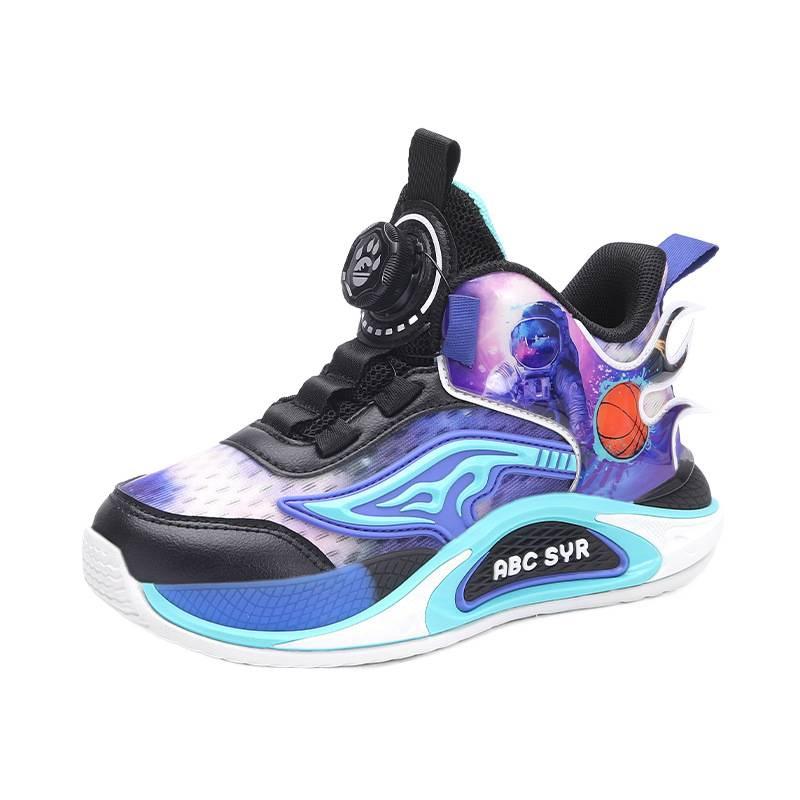 God of War boys basketball shoes 2025 spring and summer new classmates rotating button children's sneakers non-slip girls' sneakers