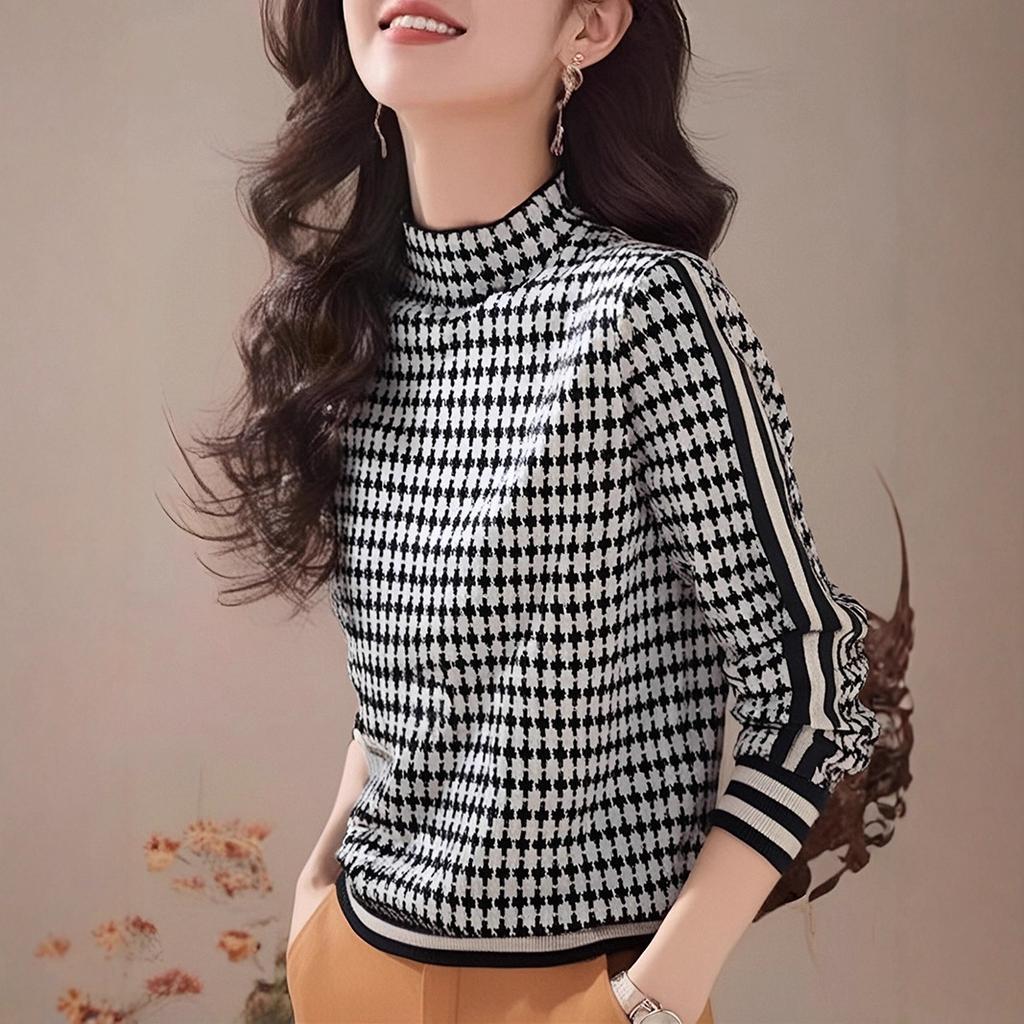 Autumn and winter new semi-turtleneck bottoming shirt women's autumn and winter retro temperament sweater loose and thin long-sleeved knitted sweater