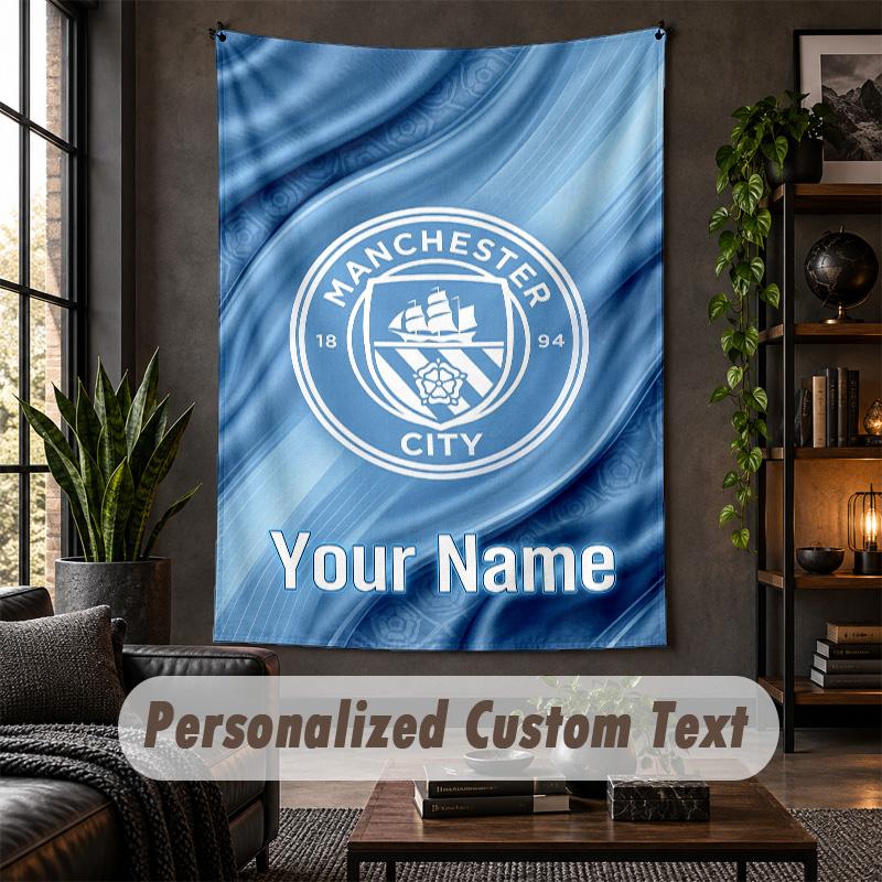 Wall Tapestry Manchester City Print Custom Name Text Wall Hanging Home Decor