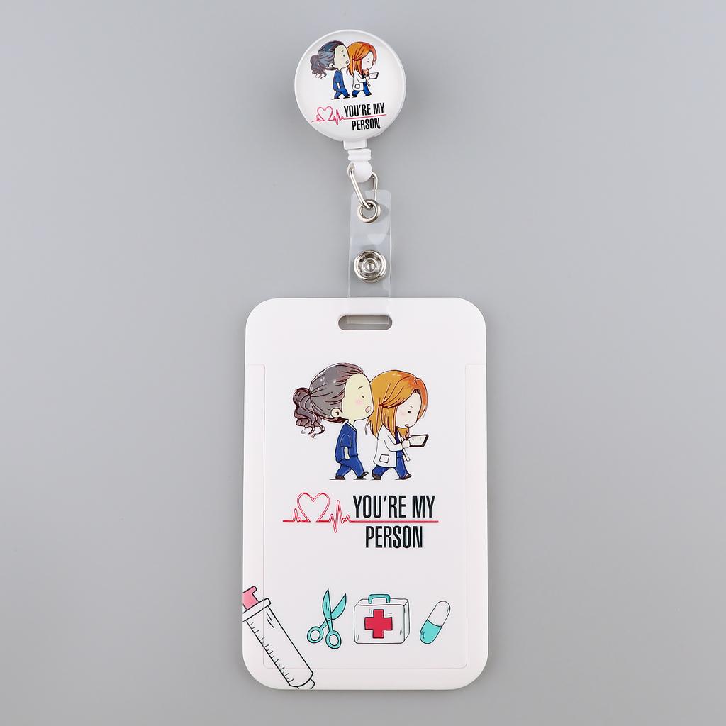 Grey's Anatomy Cartoon Retractable Badge Reel With Nurse ID Business Credit Card Work Card Pink Love Badge Holder Accessories