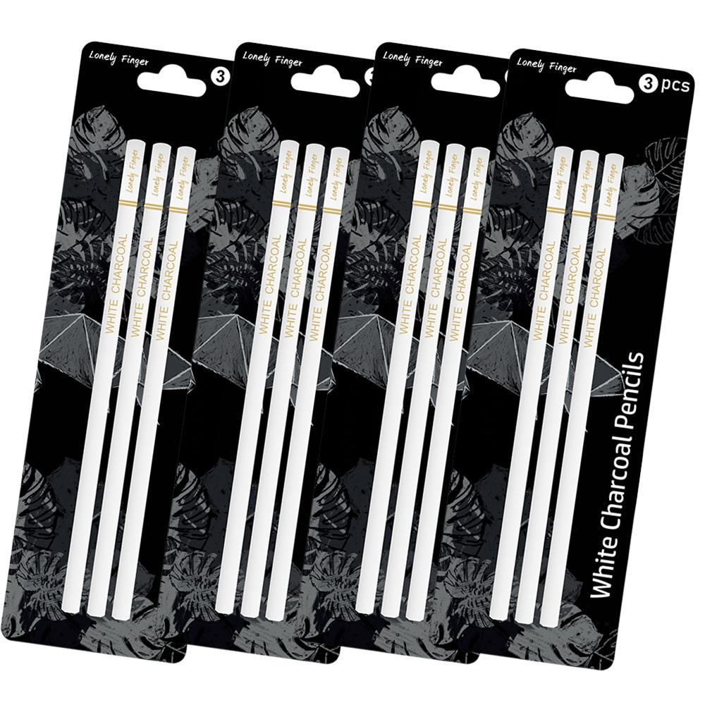 White Charcoal Pencils Set, Sketch Highlight White Pencils for Drawing, Sketching, Shading, Blending, Chalk Pencils for Artists