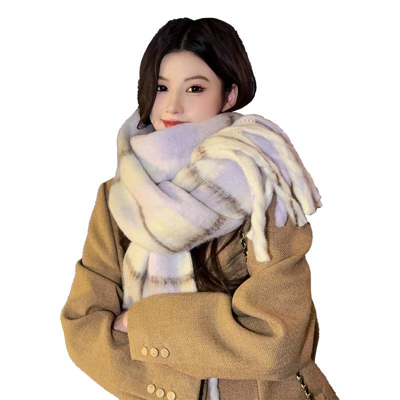 Korean Atmosphere, High-grade Plaid Fringed Scarf, Women's Winter New Versatile Thickened Warm Scarf, Shawl