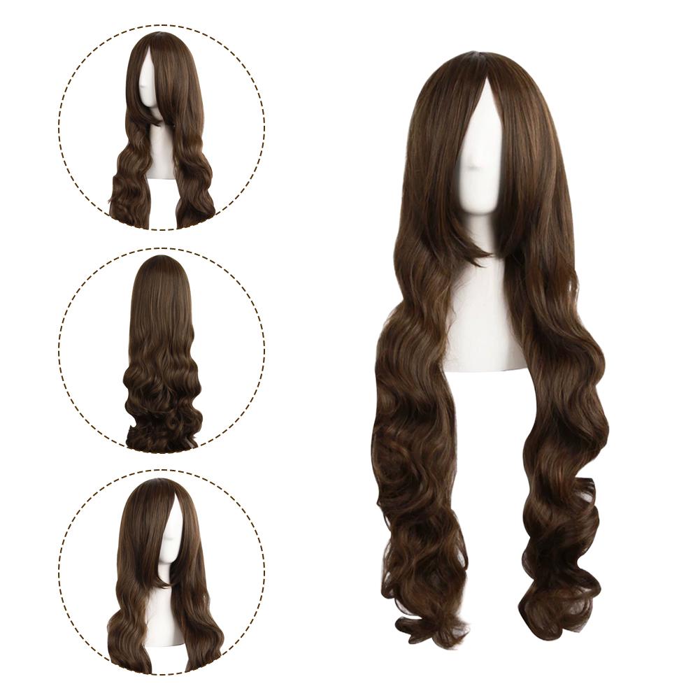 80cm Long Curly Brown Cosplay Wig Natural Looking Comfortable Synthetic Lace Wig for Daily Wear Weekend Trip & Lolita Dress-up