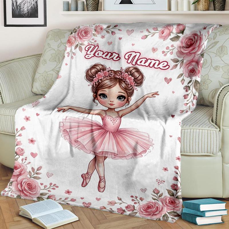 1PC Custom Name Ballerina Dreams Pink Blanket Versatile,all-season Throw Suitable for the Living Room,bedroom,camping,travel,and Gift