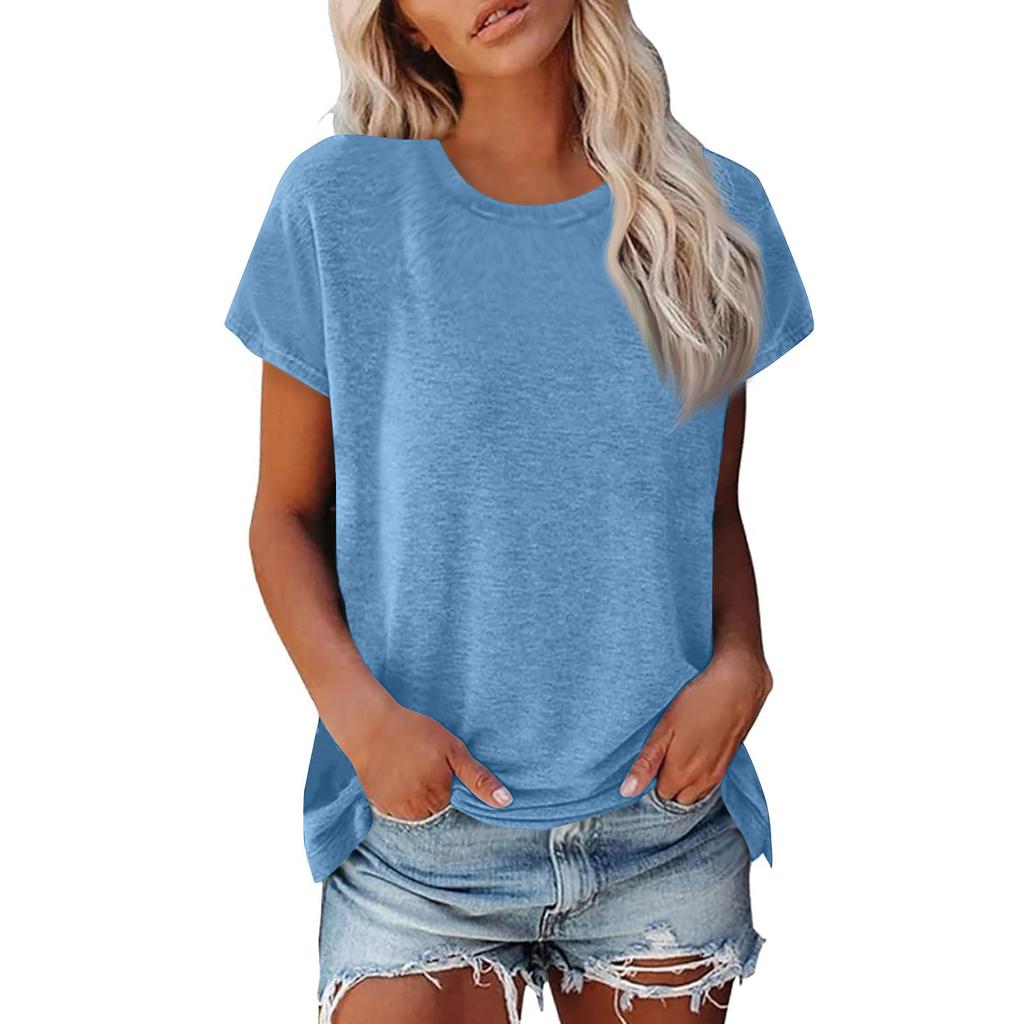 Women's Summer Casual -shirt Round Neck Color Tops Cotton Casual Women's Short Sleeve Tops Tops Sports Shirt