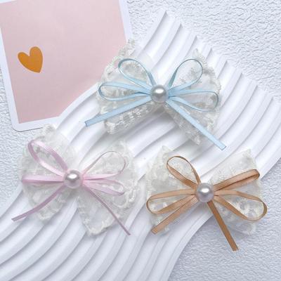 Haarnadel Stickerei Spitze Band Schleife Dekoration Haarspange mit Imitation Perlen Pony