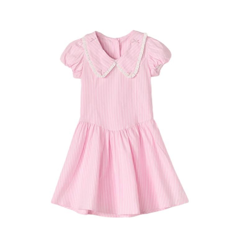 Deesha Girls  Sweet Big Lapel Striped Puff Sleeve Dress 90