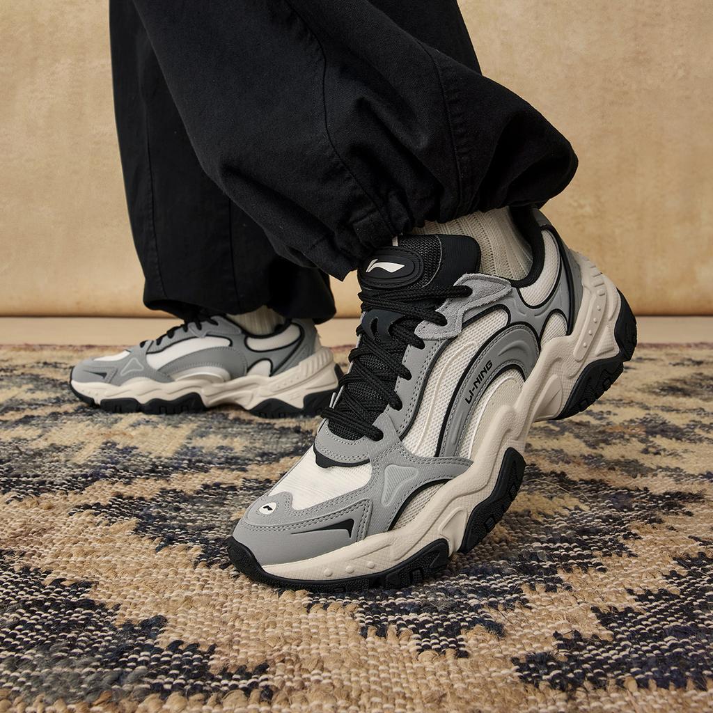 New LiNing Brown Sugar V2 Cushioned Wear-Resistant Height Increasing Low-Top Casual Shoes Men's Gray White AGCU303-2