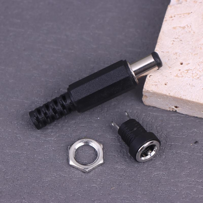 5Pairs Dc12V 5.5 X 2.1Mm Plastic Male Plugs Dc Power Socket Female Jack Screw Nut Panel Mount Connector