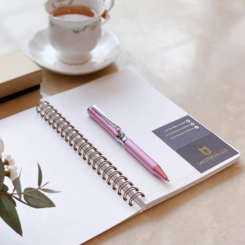 LACHIEVA LUX Popular Luxury Writing Instruments Stationery Gift Set with Swiss Crystal Premium Metal Ballpoint Pen One Black and One Pink Clip,