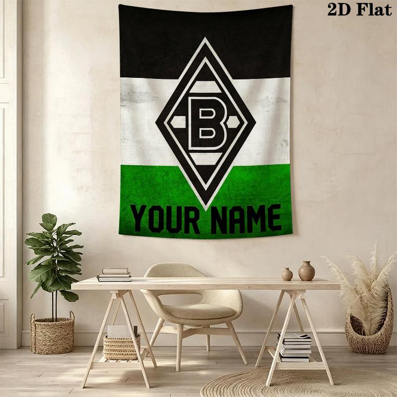 Custom Name Borussia Mönchengladbach Wall Tapestry Aesthetic Wall Hanging Printed Fabric Blanket Decorative Tapestries for Bedroom Living Room Home De