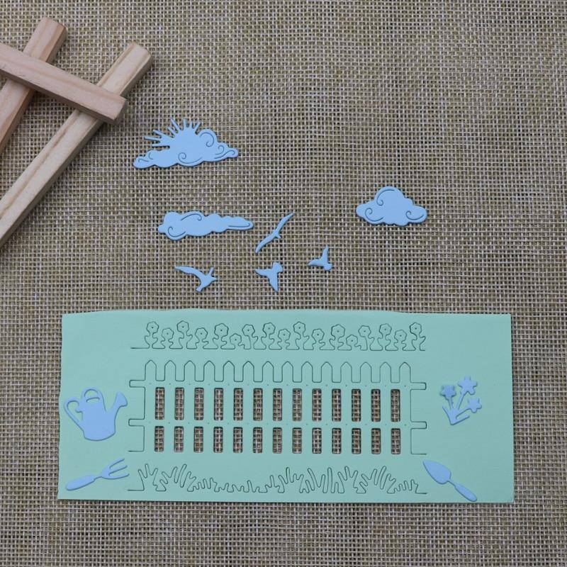 Garden Fence Cloud Bird Watering Can Flower Wedding Metal Cutting Dies Stencil Scrapbooking Craft