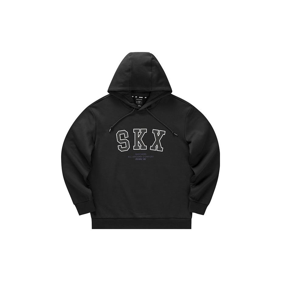 Skechers Hooded Pullover Drawstring Letter Logo Printed Long Sleeve Sweatshirt Men sweatshirt Carbon-Black P422M063-0018 XL